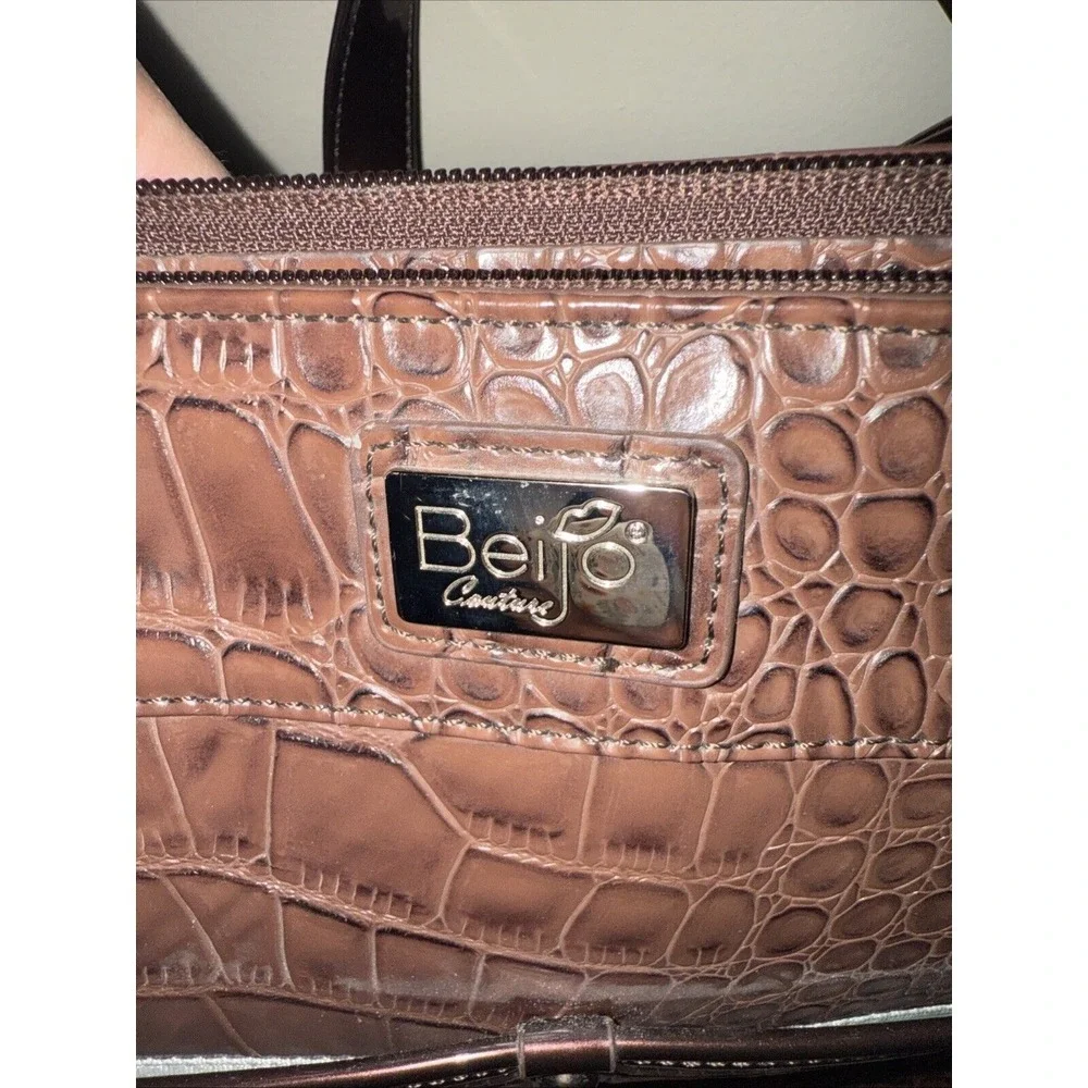 Beautiful Rare Beijo‎ Handbag Tote Bag Purse Faux Crocodile Brown Computer Case